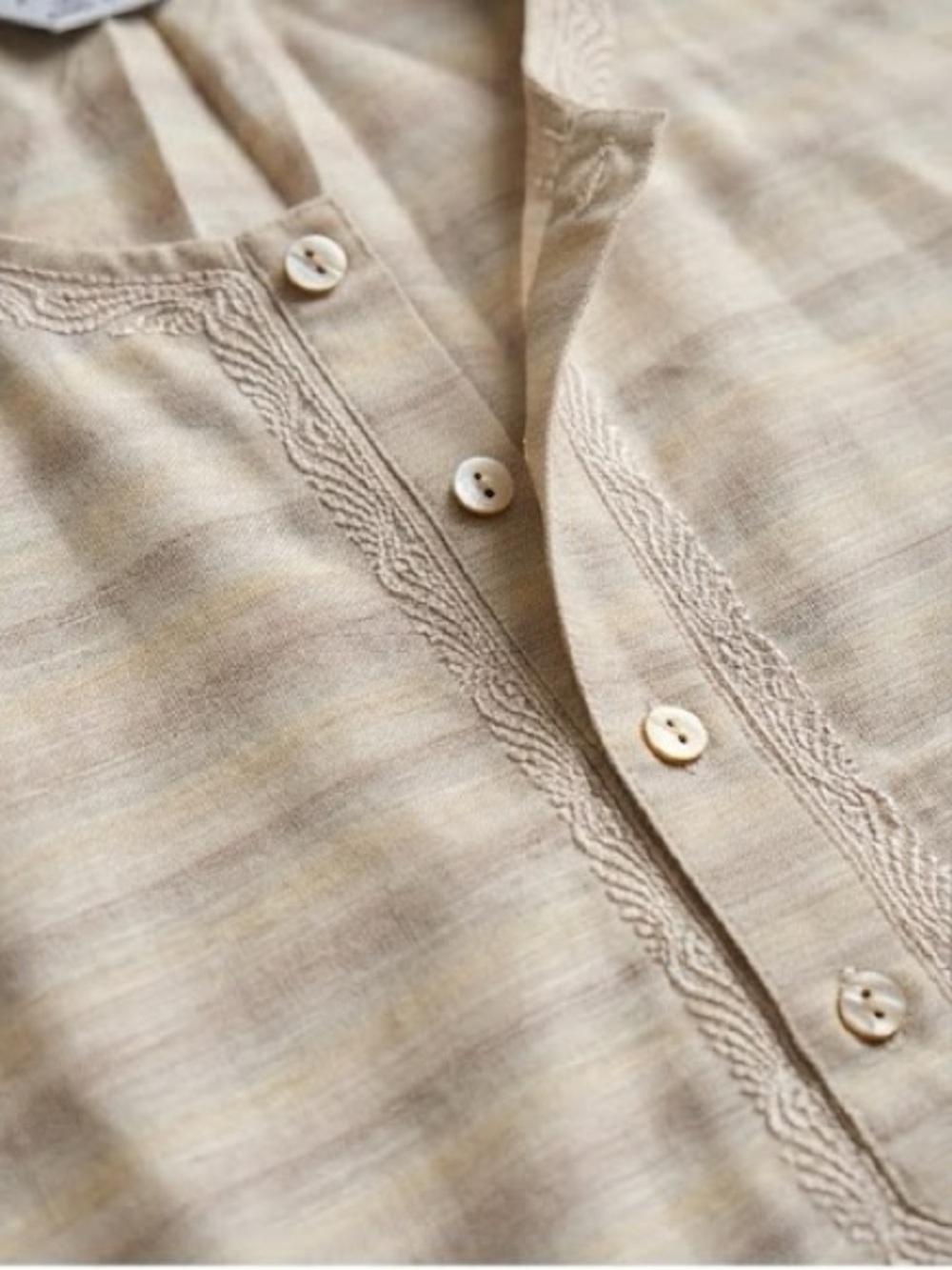 Neutral Striped Henley Tunic - Cream Beige Stripes Kurta (2PCS)